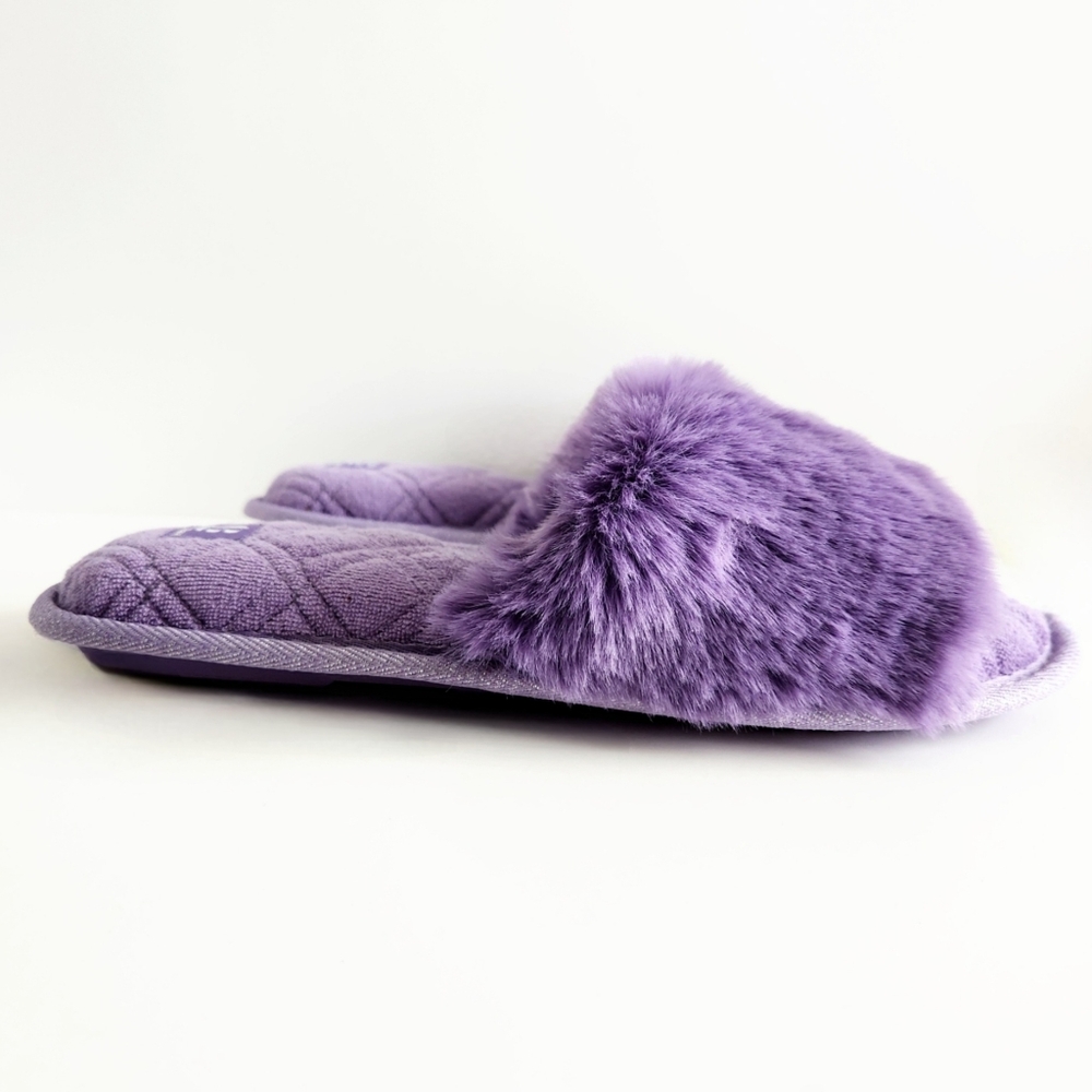 LongBay New Purple Faux Fur Slippers, Cushioned Luxury Slides, Size Large 9 - Picture 10 of 14